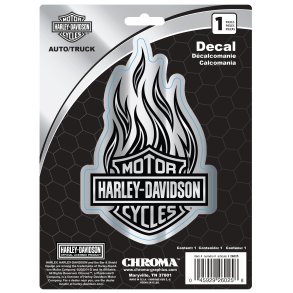 Bar & Shield w/ Flames Chrome Decal