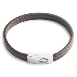  Men's 9 in. Boxed Bar & Shield Leather Bracelet - Brown