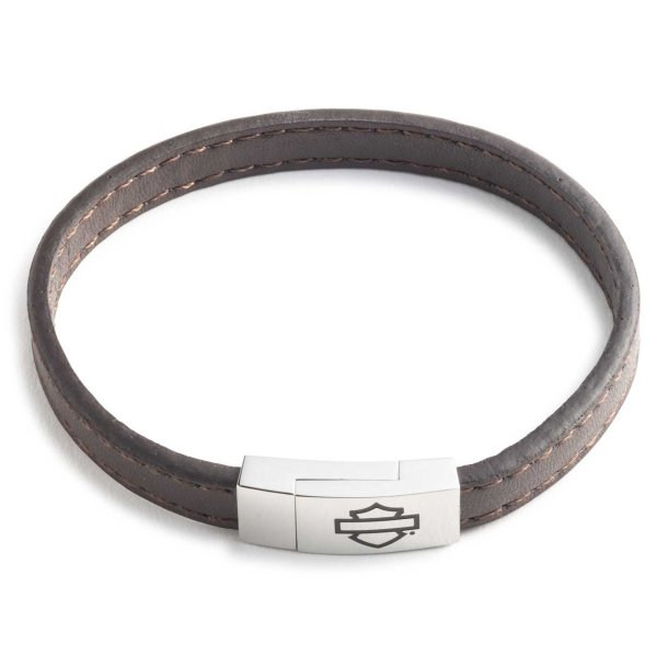  Men's 9 in. Boxed Bar &amp; Shield Leather Bracelet - Brown