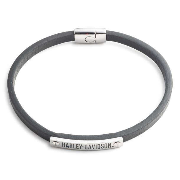 Men's 9 in. Boxed H-D Bar Text Leather Bracelet