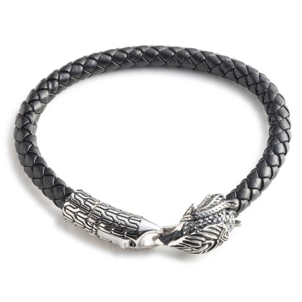 Men's 9 in. Boxed Eagle Head Woven Leather Cord Bracelet - Black