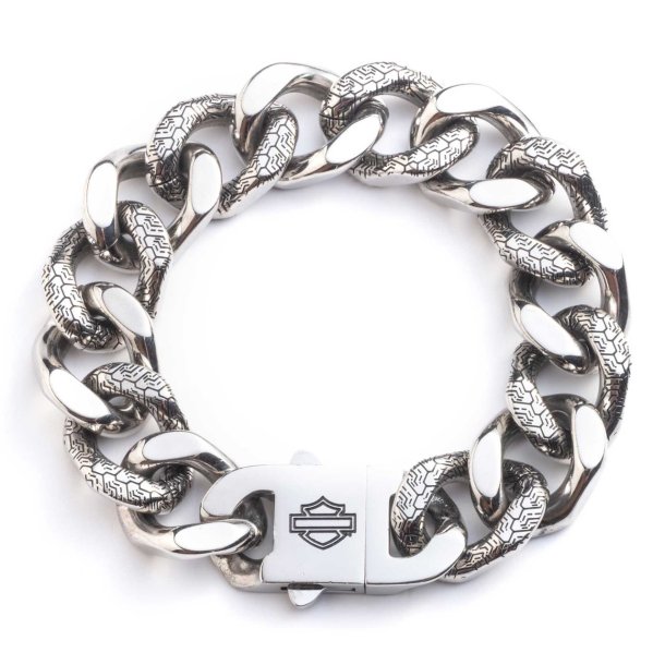 Bar &amp; Shield Tire Track Curb Chain Bracelet