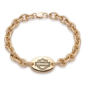 Bar & Shield Oval Logo Chain Bracelet, Gold Plated
