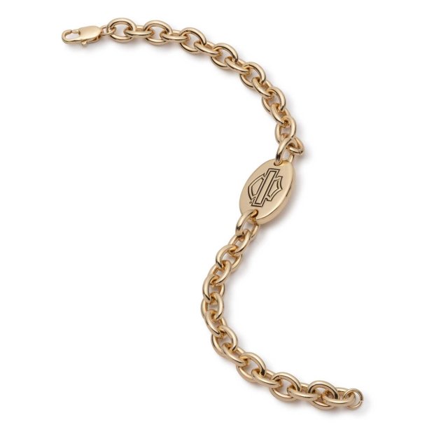 Bar &amp; Shield Oval Logo Chain Bracelet, Gold Plated