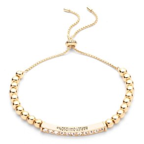 Bead & Crystal Adjustable Slider Bracelet, Gold Tone