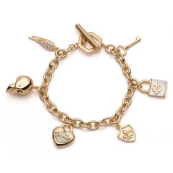Mother of Pearl Logo Charm Toggle Bracelet, Gold Brass