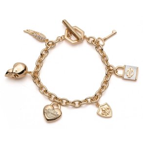 Mother of Pearl Logo Charm Toggle Bracelet, Gold Brass