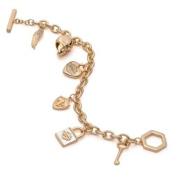 Mother of Pearl Logo Charm Toggle Bracelet, Gold Brass