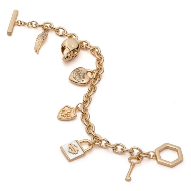 Mother of Pearl Logo Charm Toggle Bracelet, Gold Brass