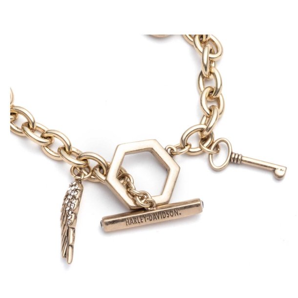 Mother of Pearl Logo Charm Toggle Bracelet, Gold Brass