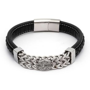 Chain Bar & Shield Cuff Bracelet, Leather/Steel
