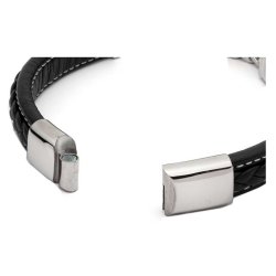 Chain Bar &amp; Shield Cuff Bracelet, Leather/Steel