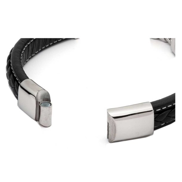 Chain Bar &amp; Shield Cuff Bracelet, Leather/Steel