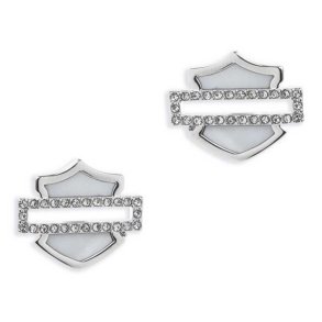Mother of Pearl Bar & Shield Logo Stud Earrings 
