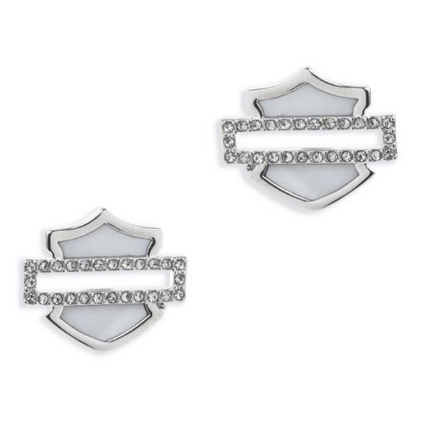 Mother of Pearl Bar &amp; Shield Logo Stud Earrings 