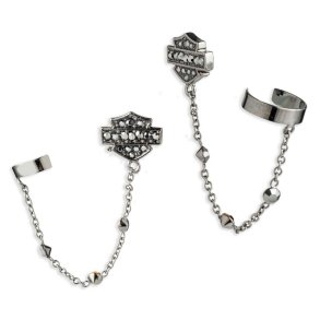  Crystal Bar & Shield w/ Chain Ear Cuff Earrings