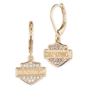 Bar & Shield Logo Crystal Drop Earrings, Gold Plated