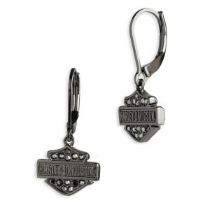 Crystal Pave Bar & Shield Logo Drop Earrings