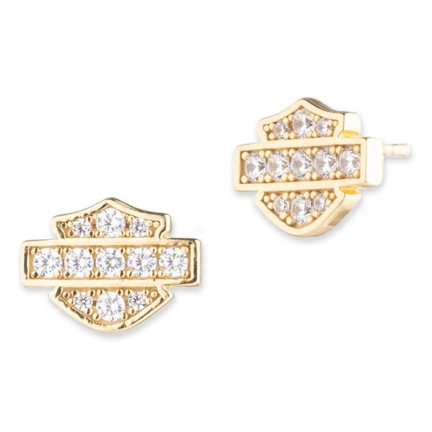 Bling Bar &amp; Shield Stud Earrings, Gold Sterling Silver