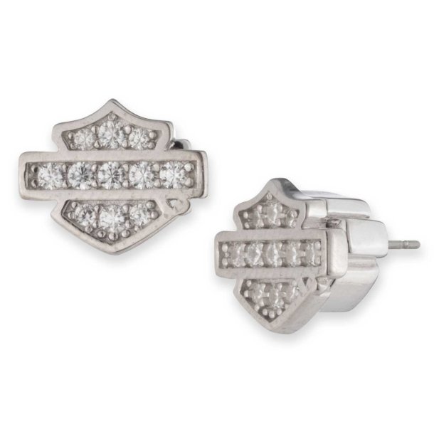 10mm Bling Bar &amp; Shield Stud Earrings, Sterling Silver