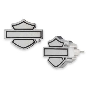 11mm Bar & Shield Logo Stud Earrings, Stainless Steel