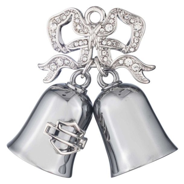 Twin Bells w/ Crystal Bow Brass Ride Bell, Silver Plating