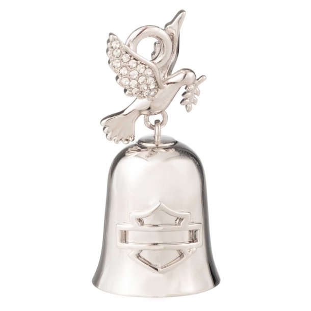 Bar &amp; Shield Logo Crystal Dove Charm Mini Ride Bell 