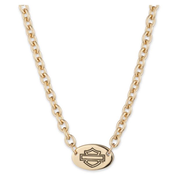 Oval Bar &amp; Shield Logo Chain Necklace