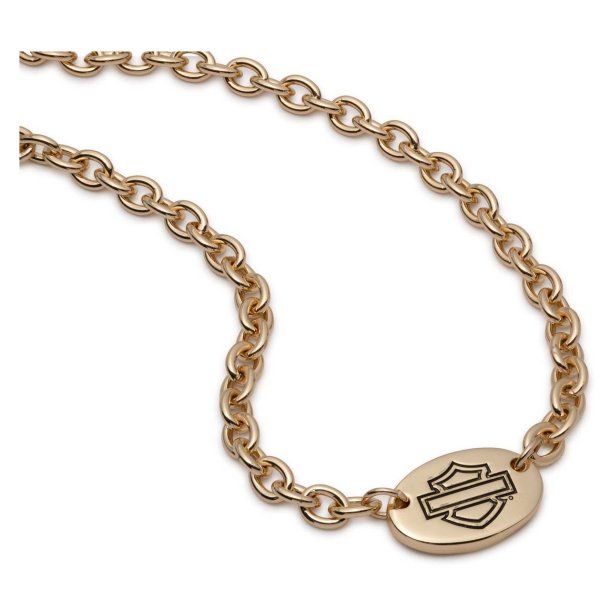 Oval Bar &amp; Shield Logo Chain Necklace