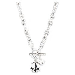 Ladies Willie G Skull Toggle Necklace, Silver Brass