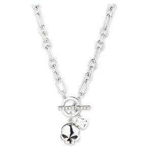 Ladies Willie G Skull Toggle Necklace, Silver Brass