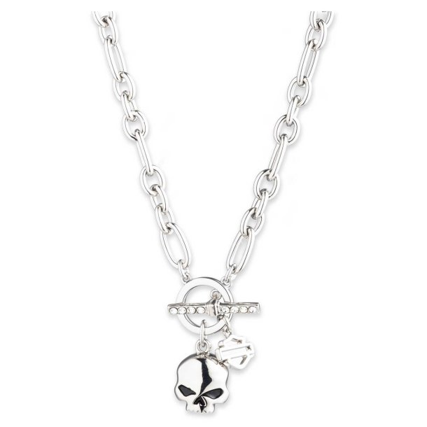 Ladies Willie G Skull Toggle Necklace, Silver Brass