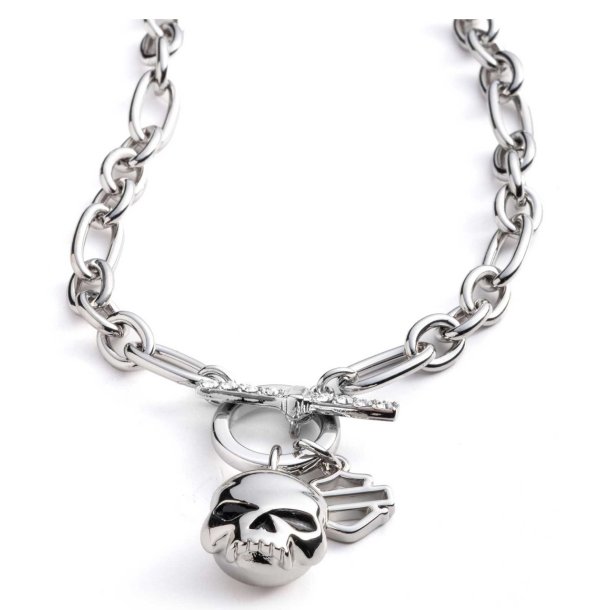 Ladies Willie G Skull Toggle Necklace, Silver Brass