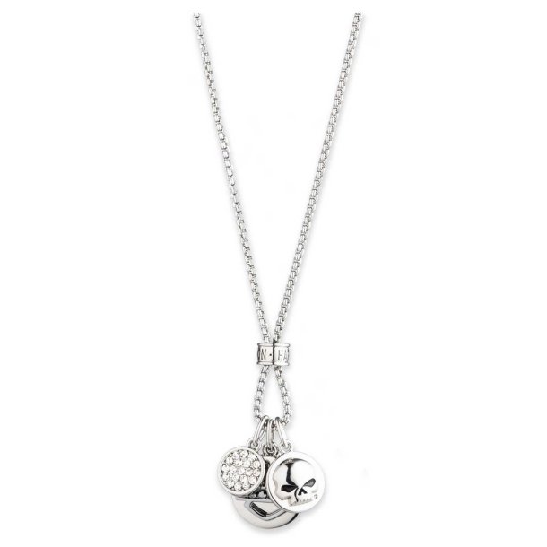 Crystal Charm Chain Necklace, Silver Brass
