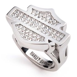 Paved Crystal Bar &amp; Shield Logo Ring