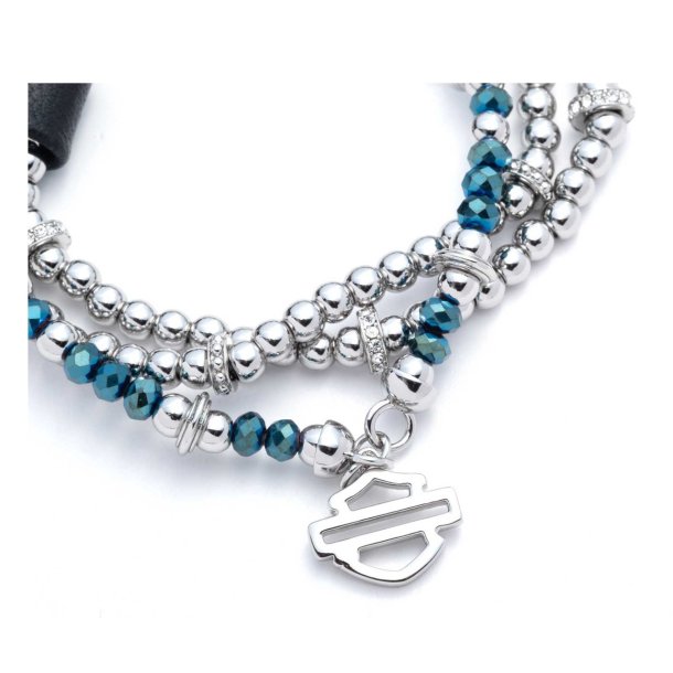 Bar &amp; Shield Charm Bead Stretch Bracelets, Set of Three