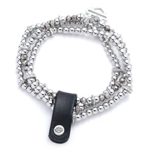 3 Piece Beaded Stretch Bracelets w/ Bar & Shield Charms