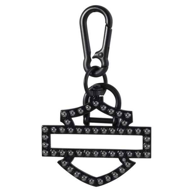 Rivet Silhouette Bar &amp; Shield Logo Key Chain, Black