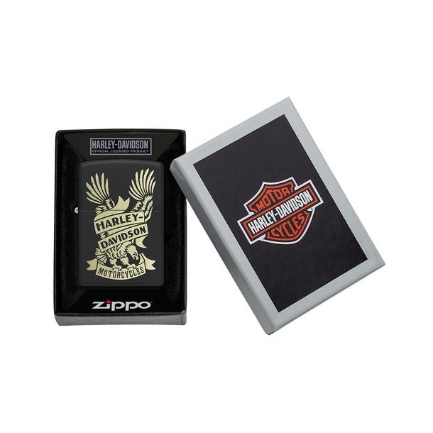 H-D GOLD EAGLE MAT BLK ZIPPO