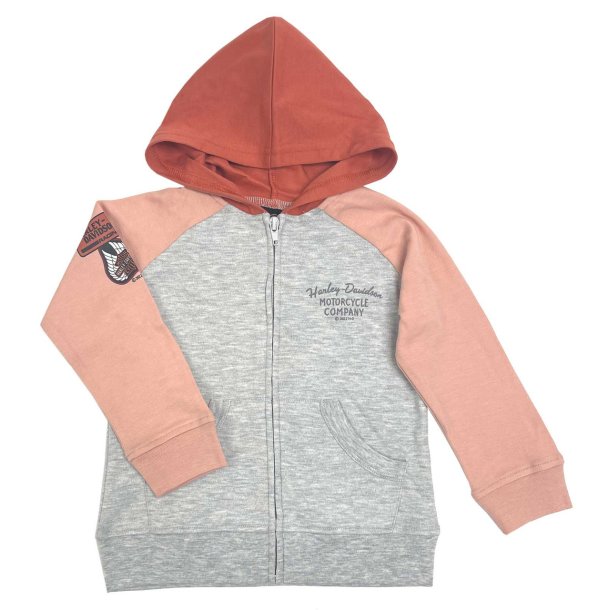 Little Girls' Knit Zip-Up Colorblock Hoodie - Pink/Gray