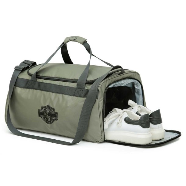 Crinkle Bar &amp; Shield Nylon Duffel Bag w/Side Shoe Pocket - Green