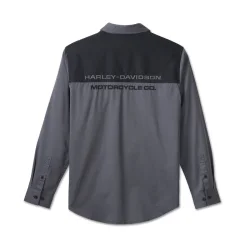 Men's Stacked Bar &amp; Shield Long Sleeve Shirt - Colorblock - Harley Black &amp; Ombre Blue