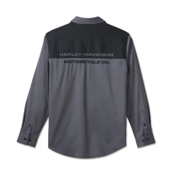 Men's Stacked Bar &amp; Shield Long Sleeve Shirt - Colorblock - Harley Black &amp; Ombre Blue