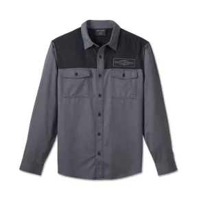 Men's Stacked Bar & Shield Long Sleeve Shirt - Colorblock - Harley Black & Ombre Blue