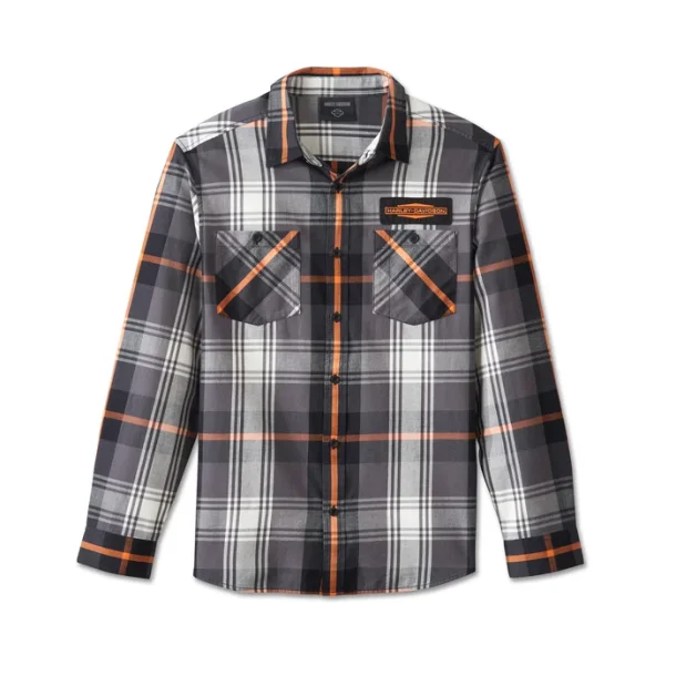 Men's Stacked Bar &amp; Shield Long Sleeve Plaid Shirt