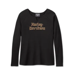 WOMEN'S HARLEY-DAVIDSON OLD ENGLISH THERMAL TOP - HARLEY BLACK