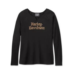 WOMEN'S HARLEY-DAVIDSON OLD ENGLISH THERMAL TOP - HARLEY BLACK
