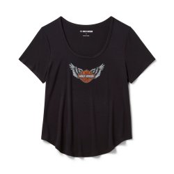 Winged Bling Scoop Neck Tee - Black