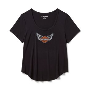Winged Bling Scoop Neck Tee - Black