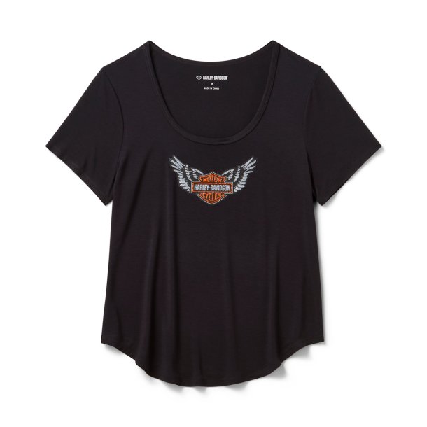 Winged Bling Scoop Neck Tee - Black